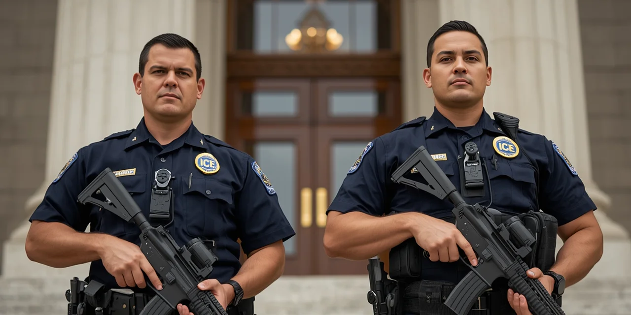 Agentes armados na entrevista de imigração